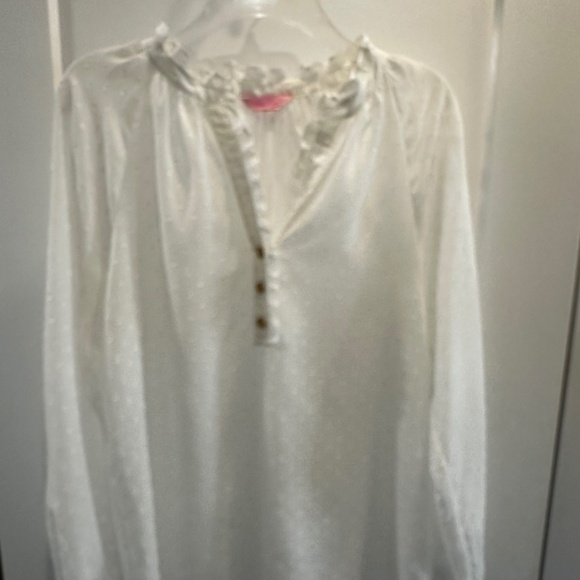 Lily Pulitzer White Swiss Dot Elsa Shirt medium gold buttons - Picture 1 of 7